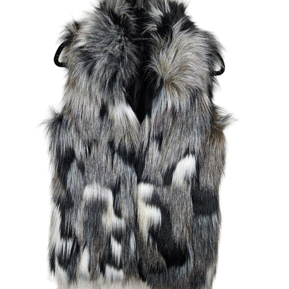 White House Black Market Jackets & Blazers - White House Black Market Gray Multi Faux Fur Sleeveless Vest Size Small Hook